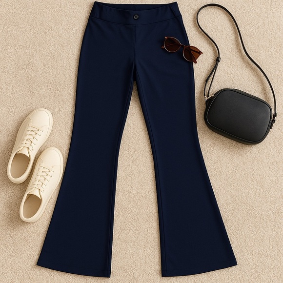 Yogipace XS Tall Navy Sporty Flare Yoga Pants – Pull-On, Stretchy, Back Pockets - Picture 1 of 10